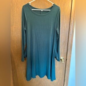 Green Long Sleeve Crew Neck Sheath Dress with pockets size large
